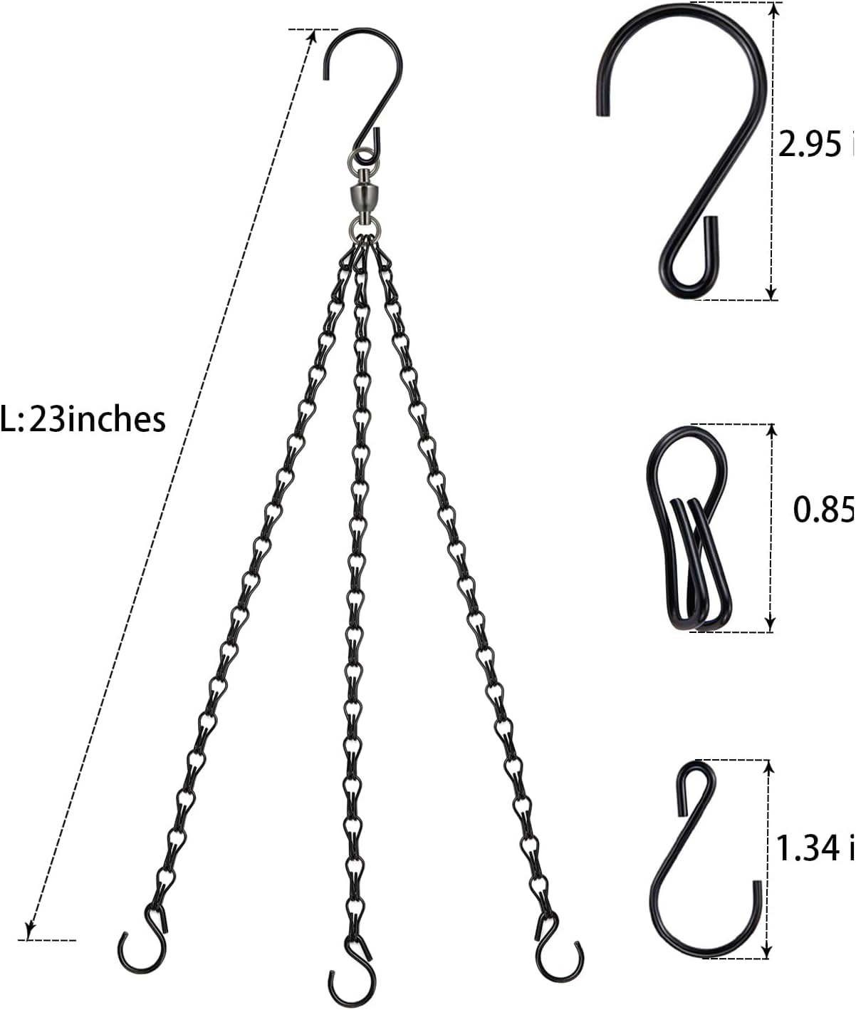 Heybe Swivel Hanging Basket Chains 23 Inches 3 Leads Hanging Chains Flower Pot Hanger Replacement Plant Hangers for Planters and Lanterns, Pack of 3 (3 Legs-Swivel)