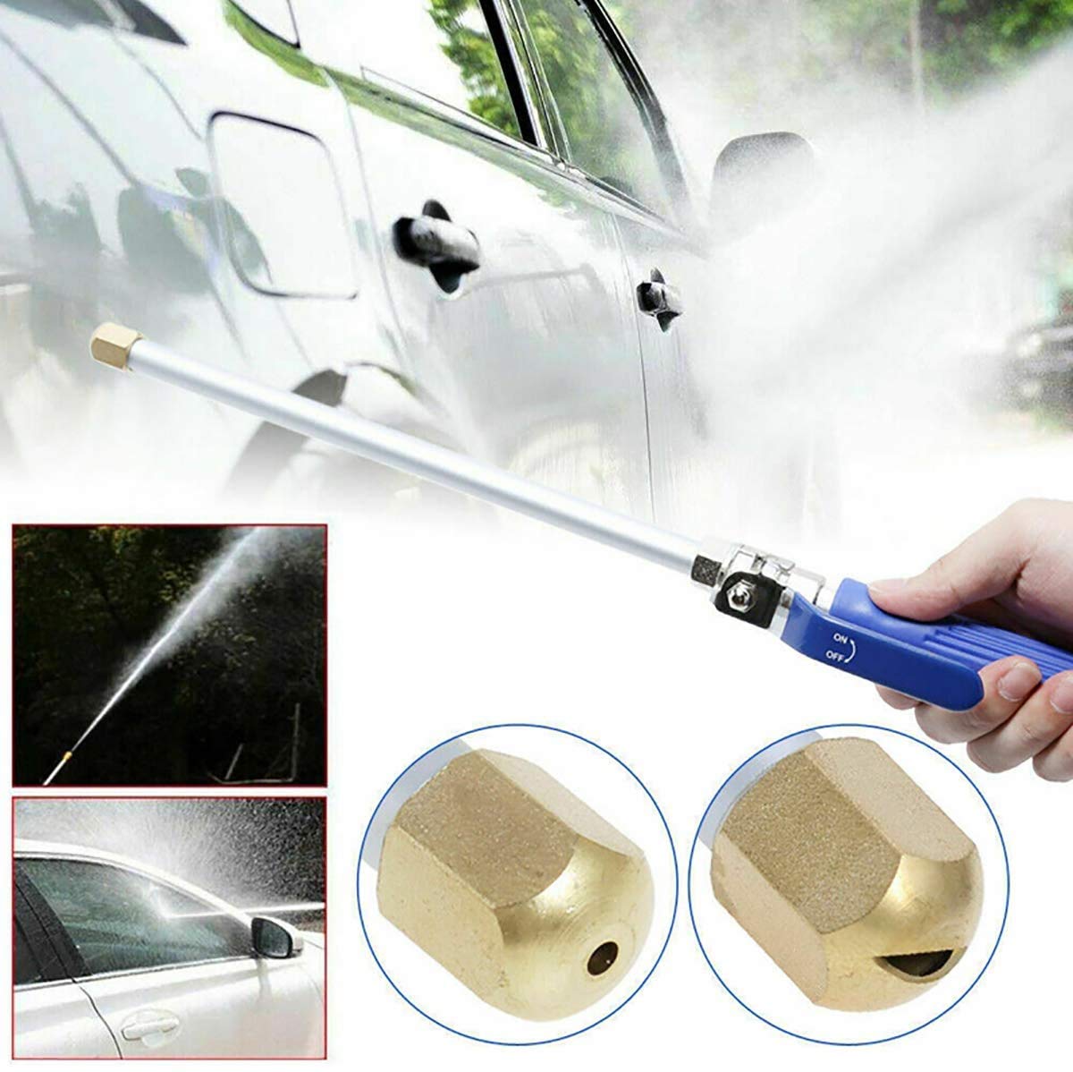 High Pressure Power Washer Attachment Wand, Hydro Jet Water Hose Nozzle,Watering Sprayer Cleaning Tool, Wand Lance for Gutter Patio Car Pet Window Glass Blue