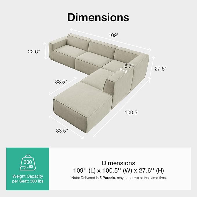 Novilla 109" Modular Sectional Sofa, No Assembly Cloud Sectional Couch