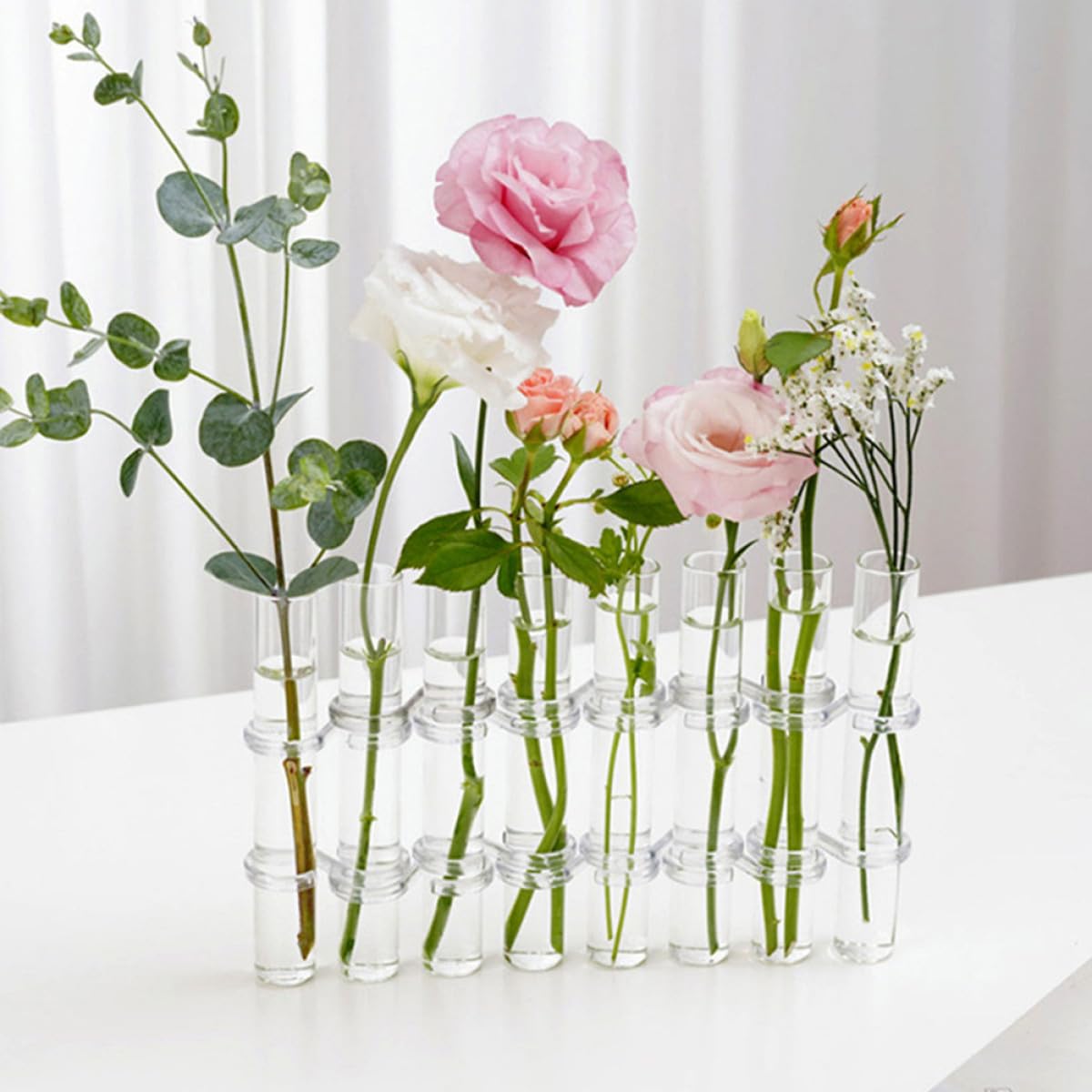 Toyvian Glass Vase for Indoor Plants Propagation Tubes Large Test Tube Flower Vase with Brush 8pcs Set Hydroponic Home Decor Terrarium Pot