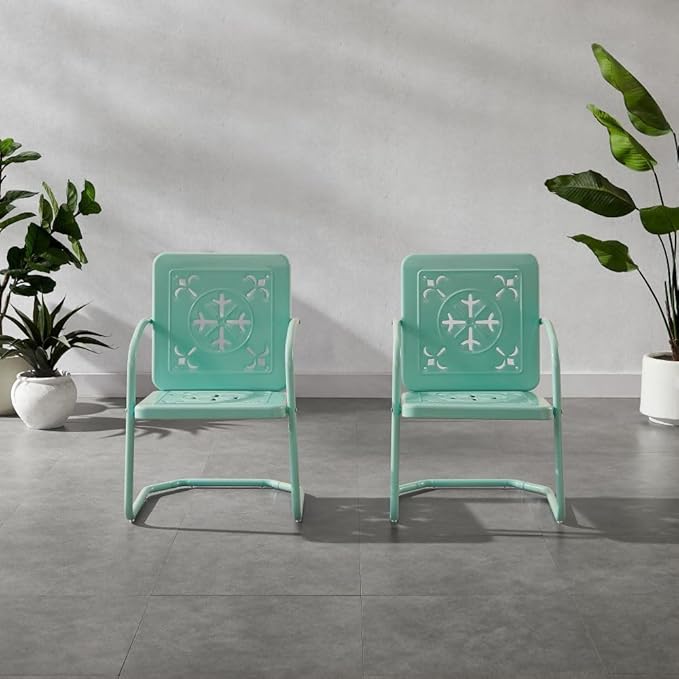 Crosley Furniture Azalea 2-Piece Outdoor Chair Set, Vintage Retro Metal Patio
