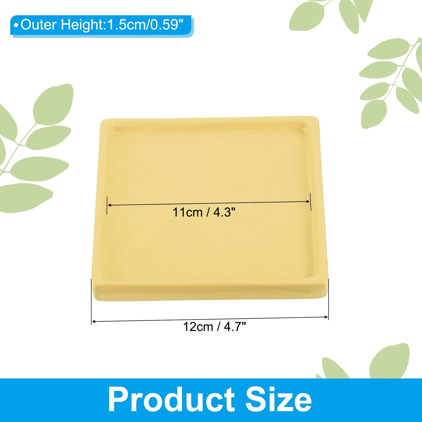 PATIKIL 5 Inch Plant Pot Saucers, 4 Pack Ceramic Square Plant Saucer Tray Flower Planter Drip Tray for Indoors Outdoors Patio Balcony, Yellow