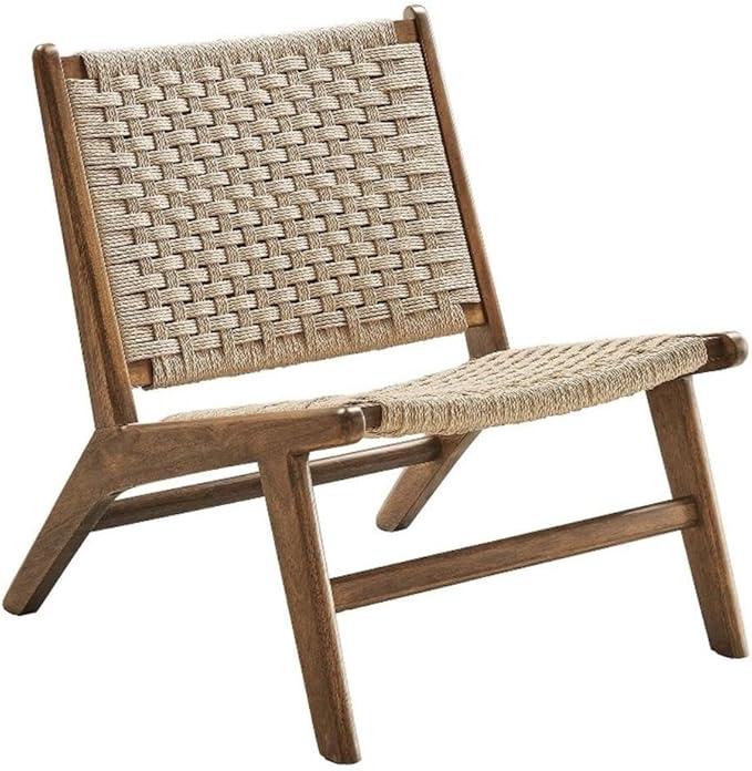 Modway Saoirse Woven Rope Wood Accent Lounge Chair in Walnut Natural