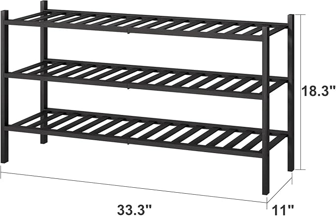 viewcare 3-Tier Long Black Shoe Rack, Bamboo Wood Shoe Rack