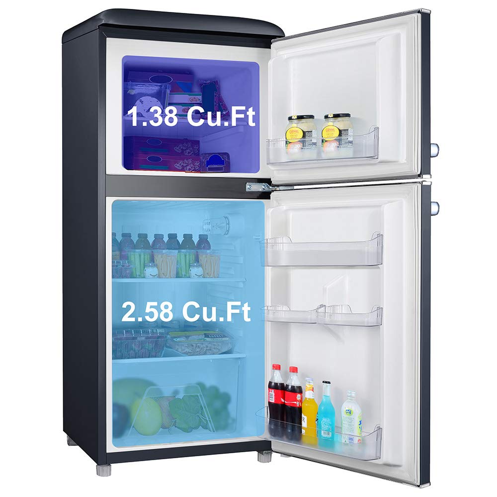 Galanz GLR40TBKER Retro Compact Refrigerator, Mini Fridge with Dual Doors, Adjustable Mechanical Thermostat with Freezer, 4.0 Cu Ft, Black