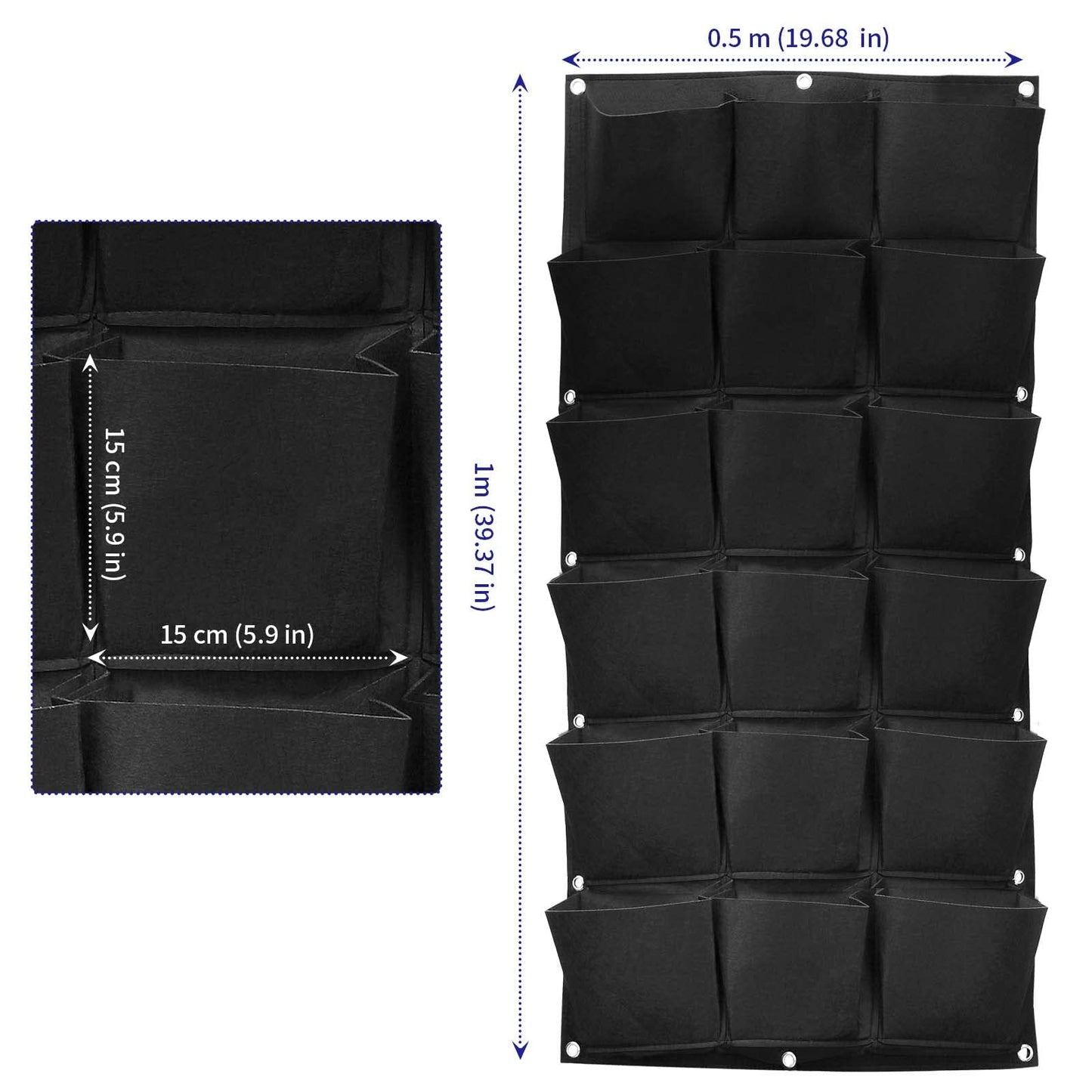 SOUJAP 2 Pack 18 Pockets Vertical Wall Garden Planter Plant Grow Bag, Hanging Felt Grow Bags Vertical Wall Garden for Indoor, Outdoor, Flower, Garden, Vegetable and Home Decoration (Black)