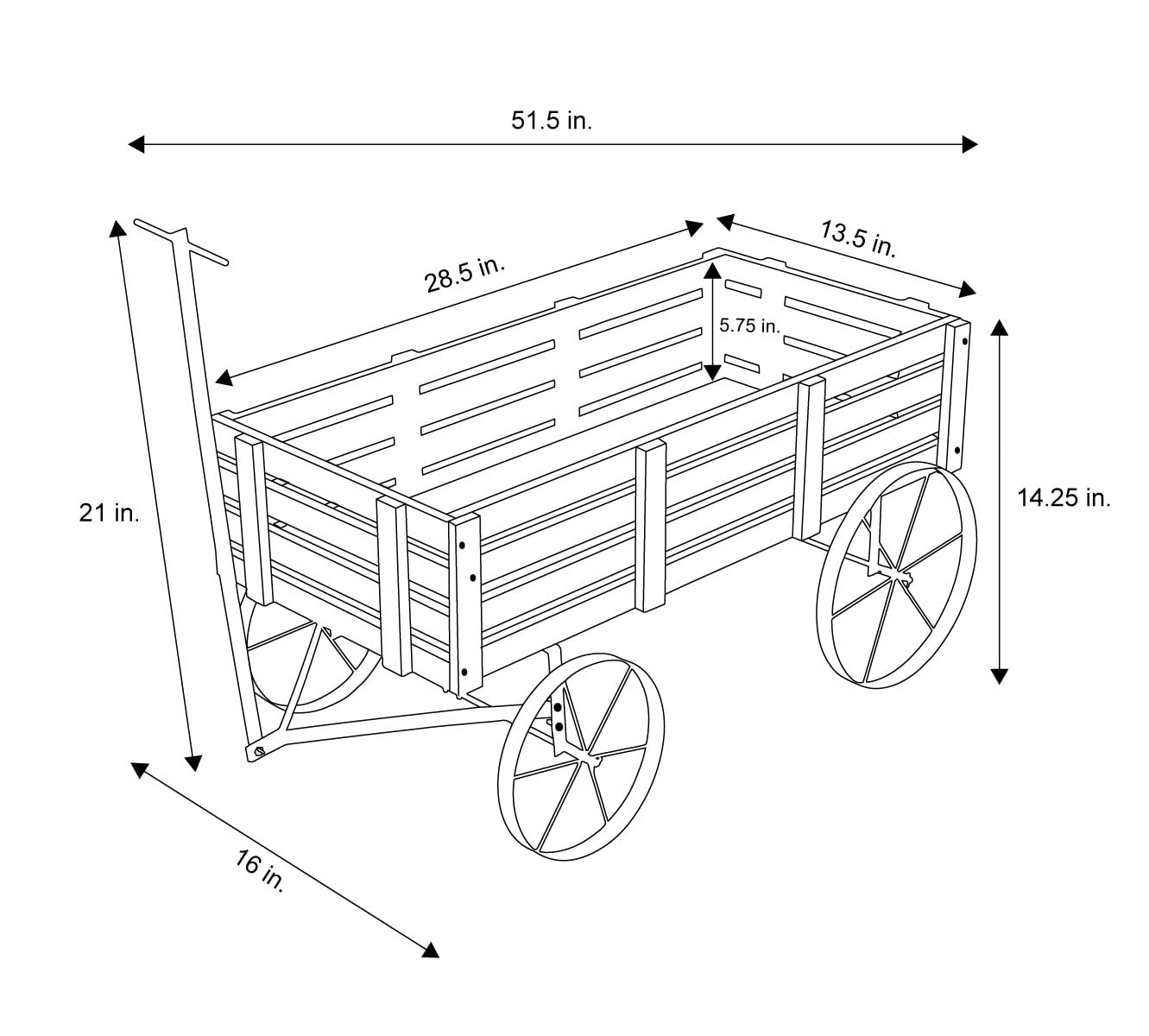 Shine Company Decorative Buckboard Wagon Garden Planter, Wooden Wagon Yard Décor for Outdoor Plants, Gray