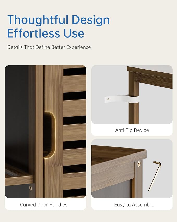 HITNET Bathoom Storage Cabinet, Bamboo Floor Cabinet