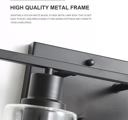 EMONG 3-Lights Bathroom Light Fixtures, Matte Black Vanity Light with Glass Shade, Modern Wall Sconces Lighting for Bathroom,Mirror,Farmhouse,Hallway