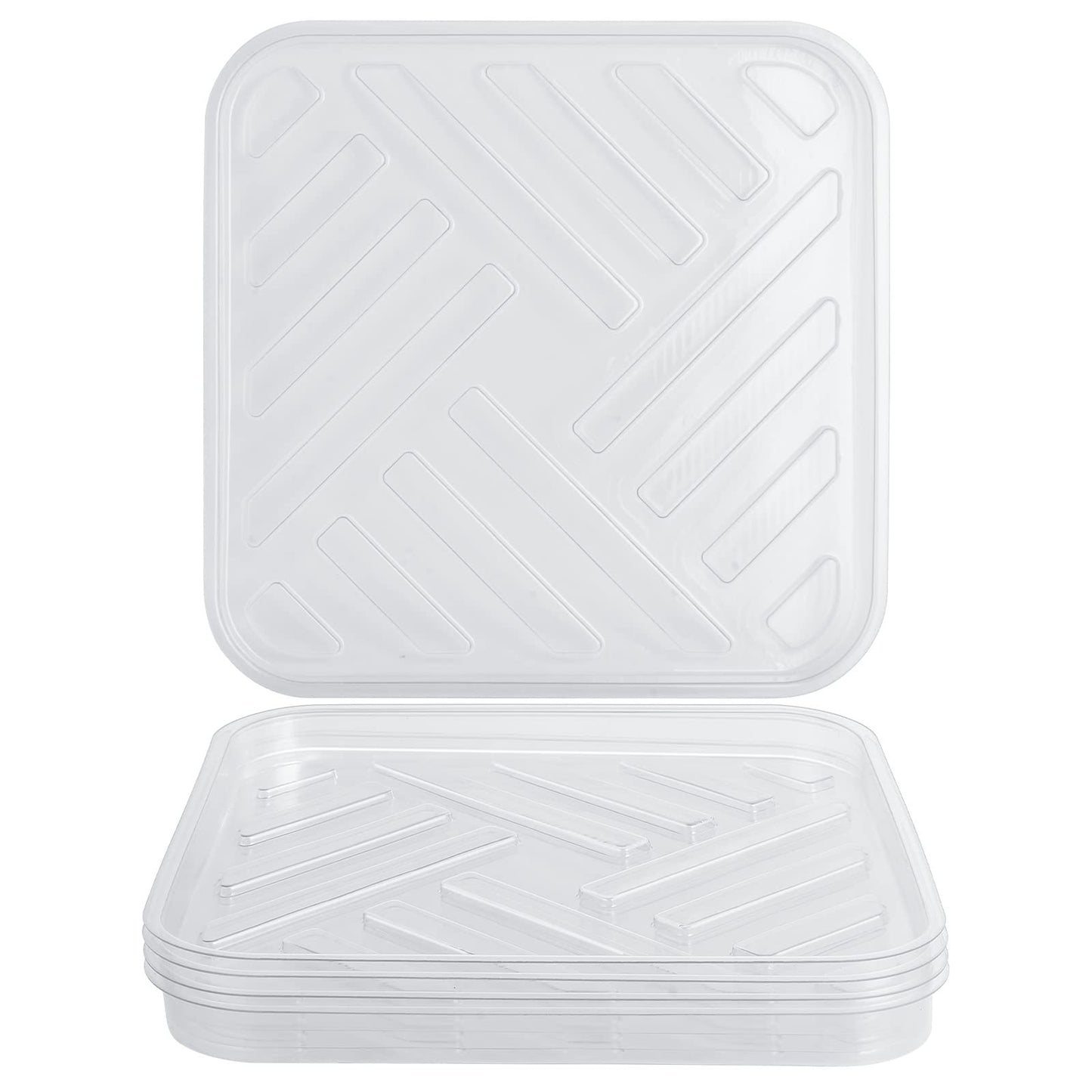 Idyllize 5 Pack 12 Inch of Plastic Plant Saucer, Square Clear Drip Trays for Indoors & Outdoor Plants, Durable Thick Saucer for Flower Pot (12")