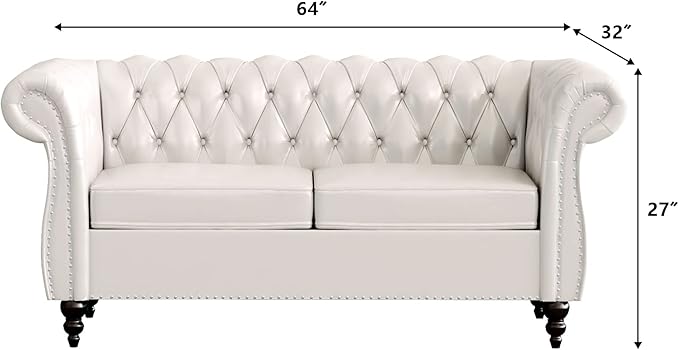 LEVNARY Leather Sofa, Chesterfield Tufted Upholstered 2 Seater Couch, Modern