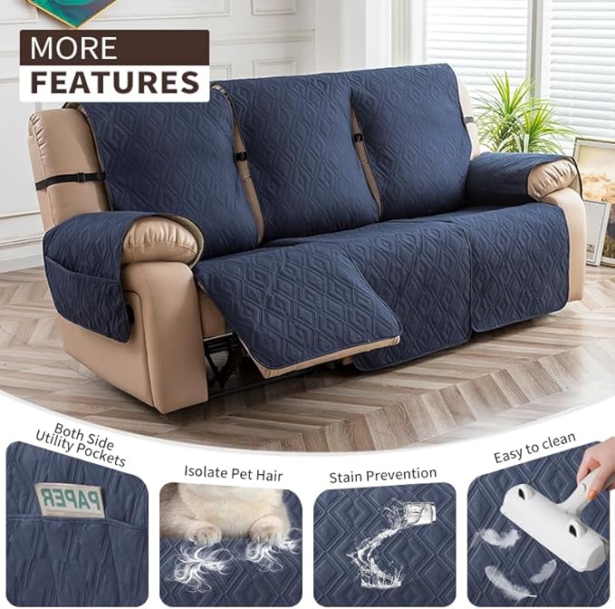 Genina Waterproof Couch Cover for Reclining Couch 3 Seater Non-Slip, Washable