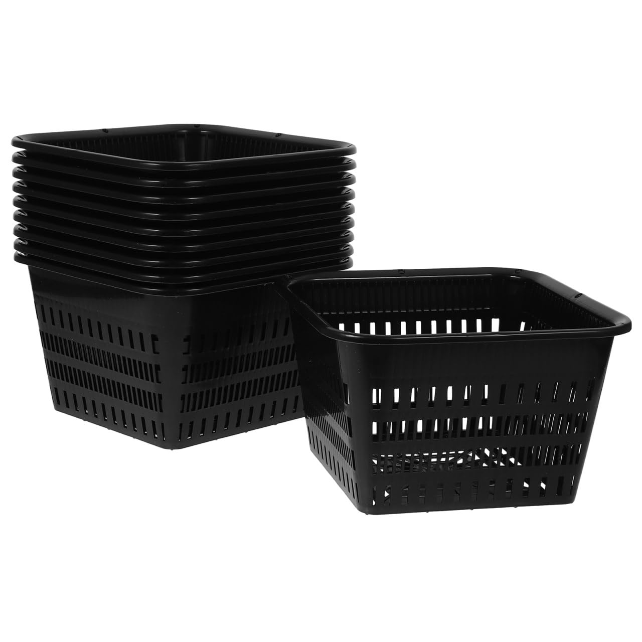 UPKOCH 10 Pack Square Net Pots for Hydroponics, Thick Plastic Orchid Pots with Holes, Black Mesh Slotted Cups for Pond Plant Drainage