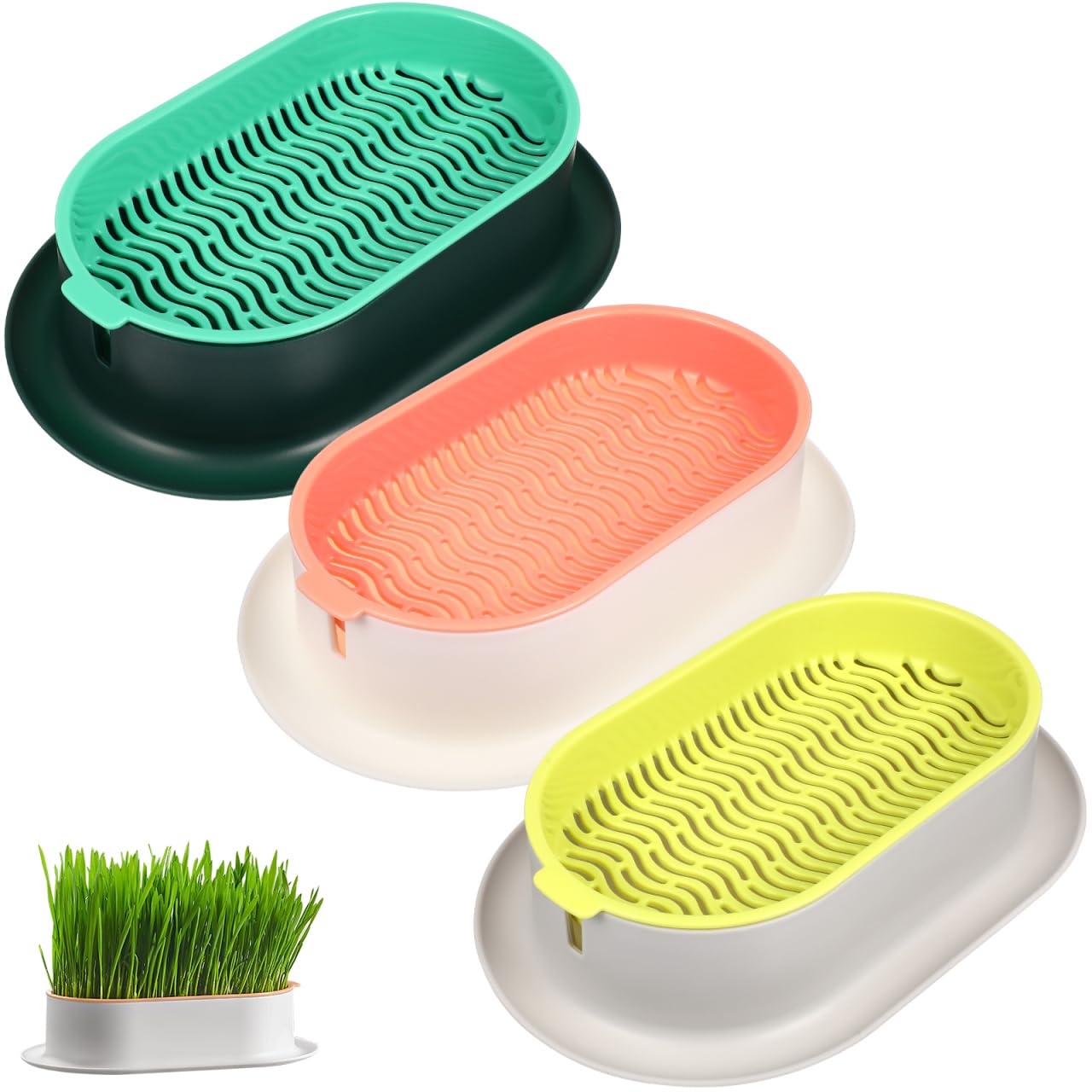 YARNOW Cat Grass Planter Set Hydroponic Indoor Soil-Free Growing Box with Large Water Tray 7.44X4.84X1.77 Inch Compact Nursery Kit for Household Cats