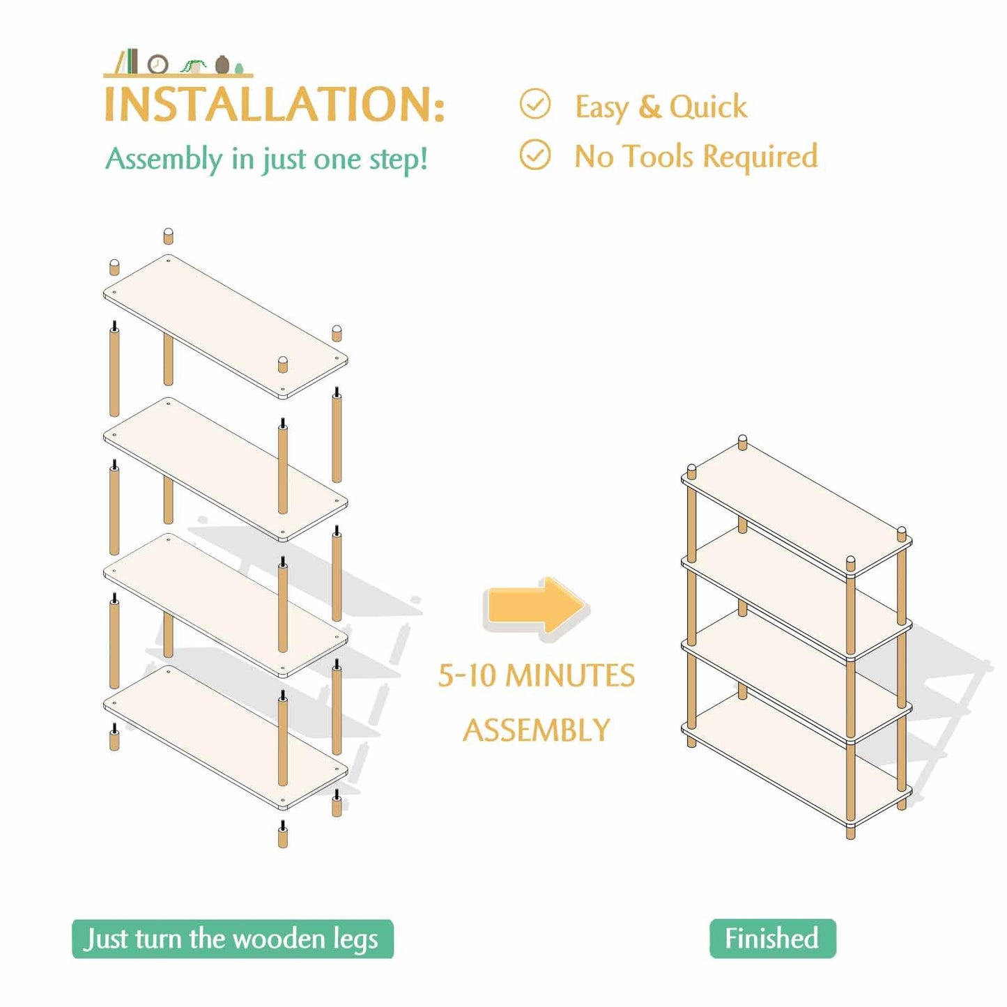 IOTXY 3-Tier Wooden Shelf Bookcase - Modern Open Bookshelf, Free Standing Storage Rack, Multifunctional Display Stand for Home and Office, Oak, Rectangle