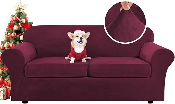 H.VERSAILTEX Real Velvet Plush 3 Piece Stretch Sofa Covers Couch Covers