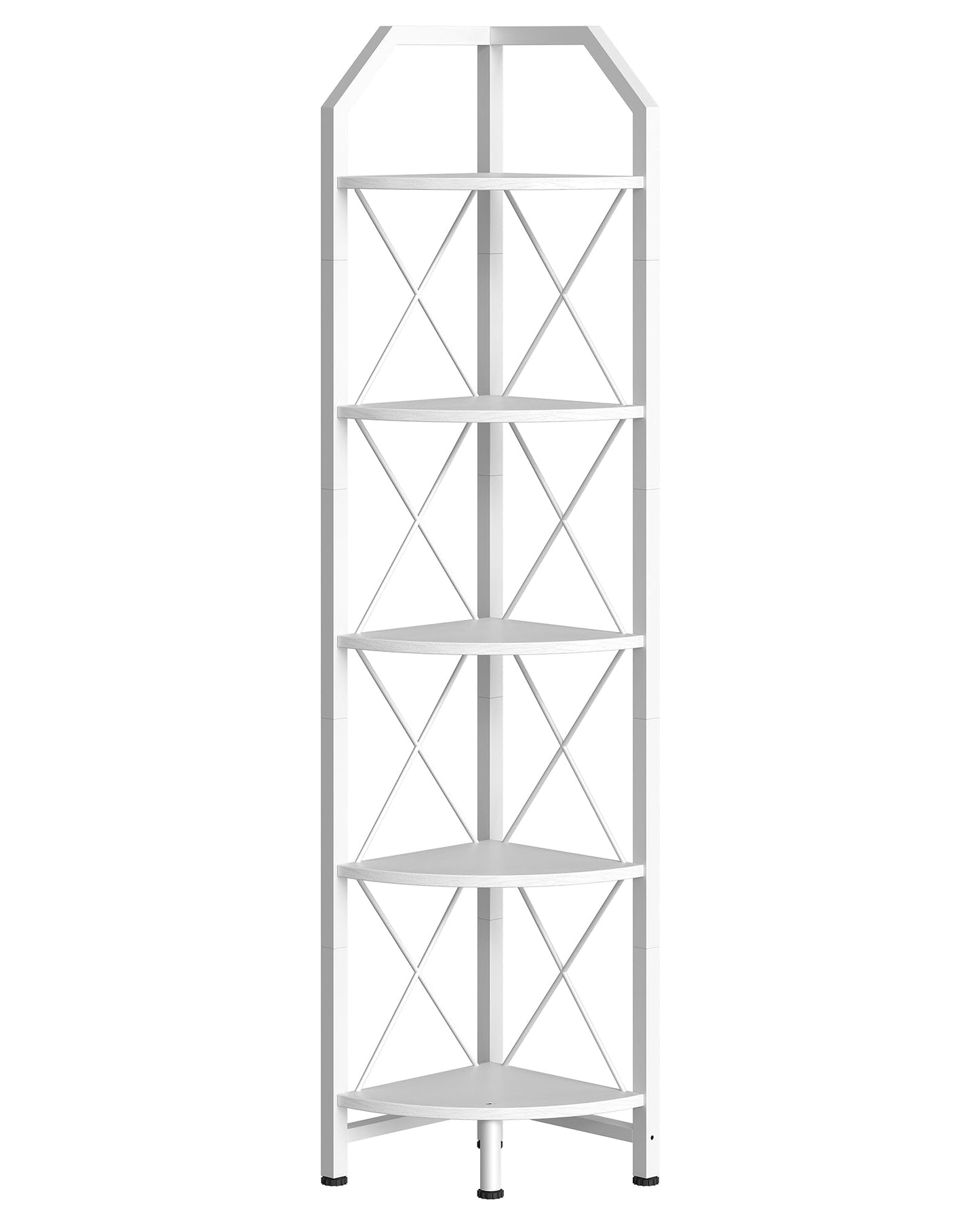 CHOEZON 5-Tier Corner Shelf, Industrial Corner Bookshelf, 59.4" Corner Storage Stand, Plant Stand Display Shelf, Corner Bookcase for Bedroom, Living Room, Home Office, White TCJ10WB