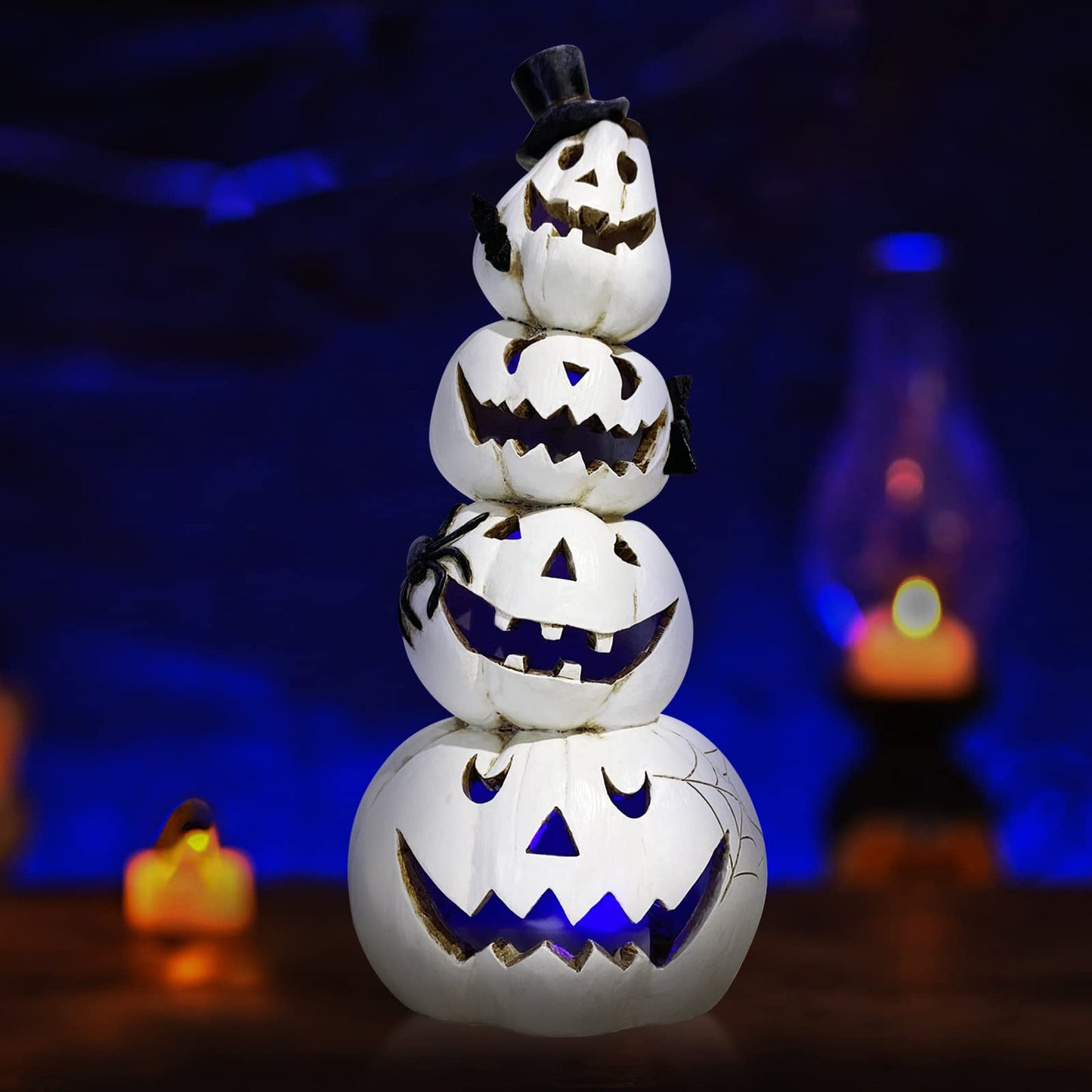 Hodao Halloween Pumpkin Decorations Indoor Halloween Decorations Clearance for Table/Window/Present Box/Gift/Courtyard Corridor (White Stacked Pumpkins)…