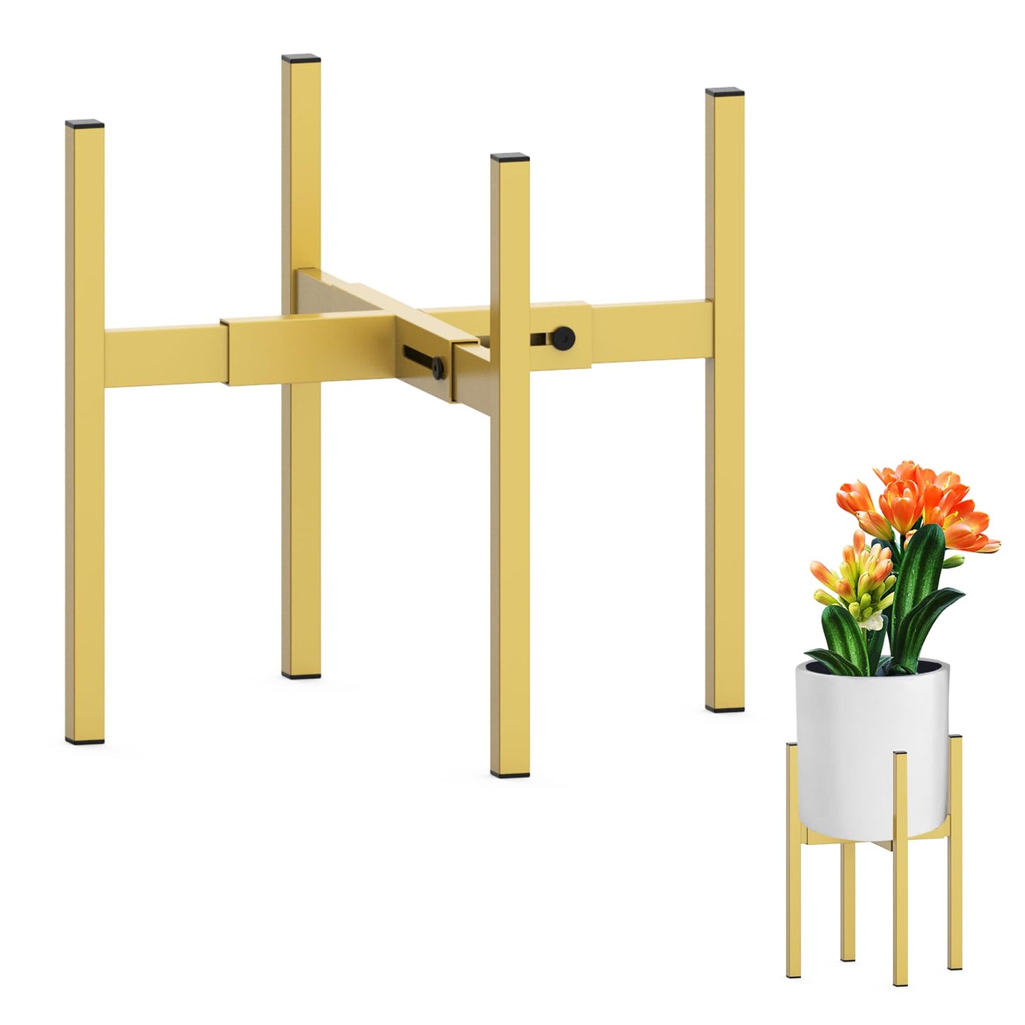 DDPow Heavy Plant Stand for 10"-16" Plant Pot Indoor Outdoor Corner, Adjustable Metal Heavy Duty for Large Pot (Golden 1 Pack)