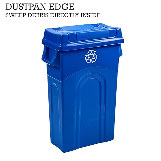 United Solutions 23 Gallon Highboy Plastic Recycling Bin Kitchen Trash Can with Lid, Pass Through Handles, and Dustpan Edge, Blue