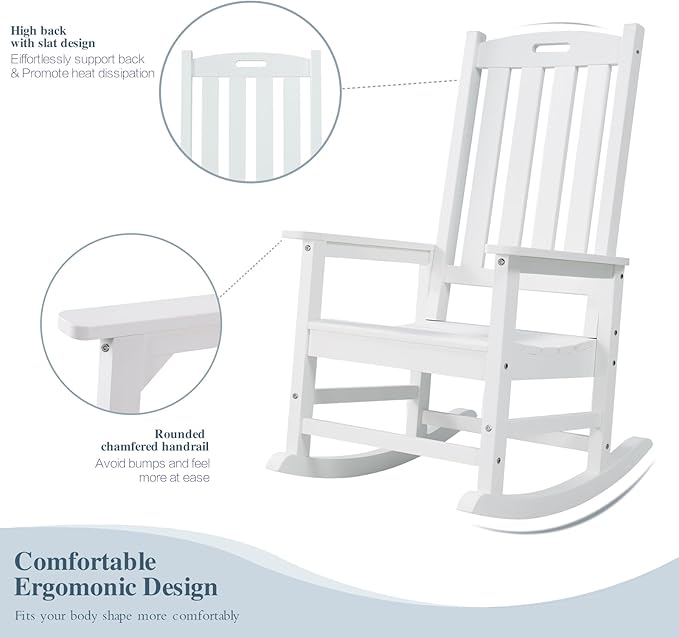 Psilvam Oversized Outdoor Rocking Chair Set of 2, HDPE Porch Rocker