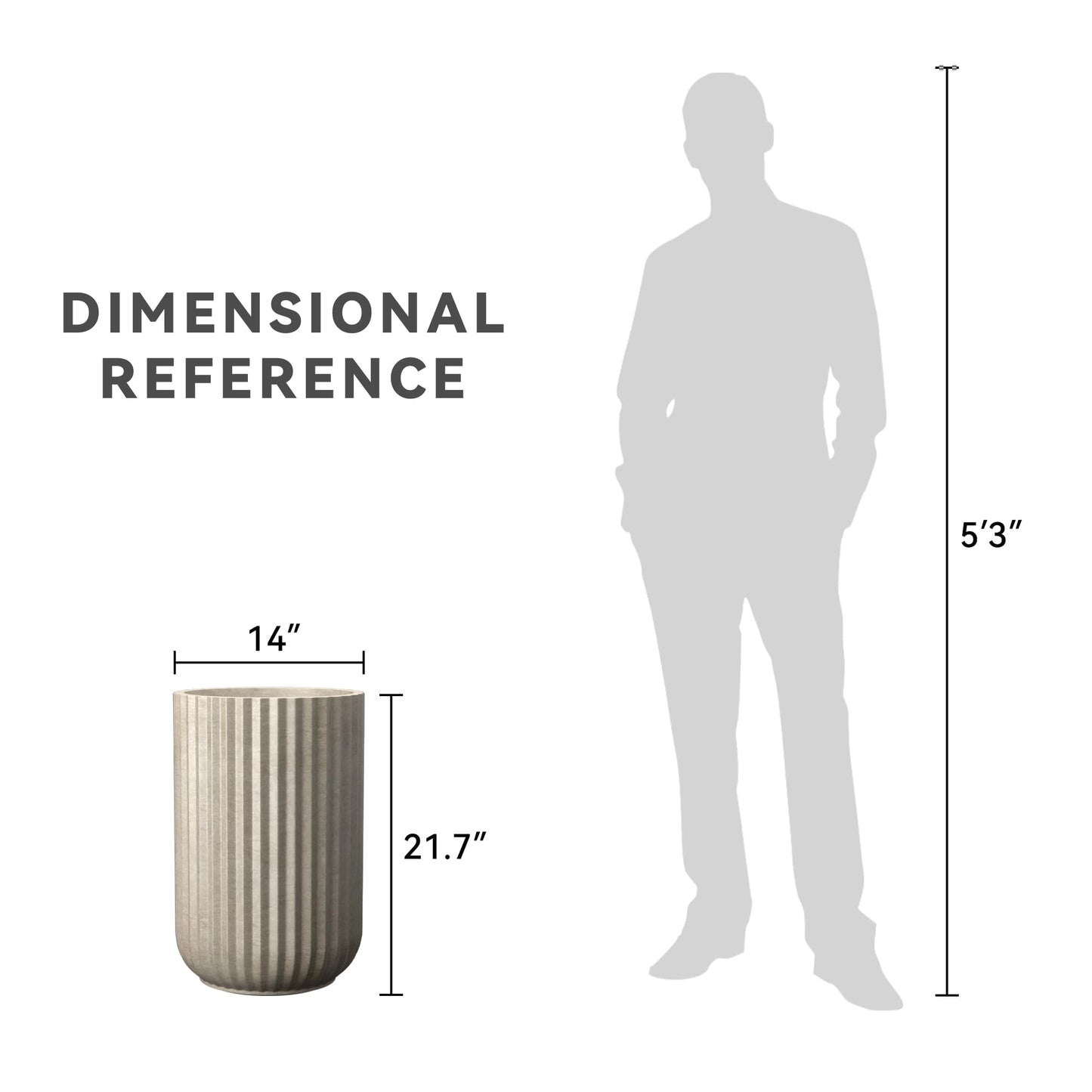 Kante Tall Fulted Planter, 21.7 Inch Tall Round Concrete Plant Pots with Drainage Hole and Rubber Plug, Modern Decor for Indoor Outdoor Plants, Flower, Weathered Concrete