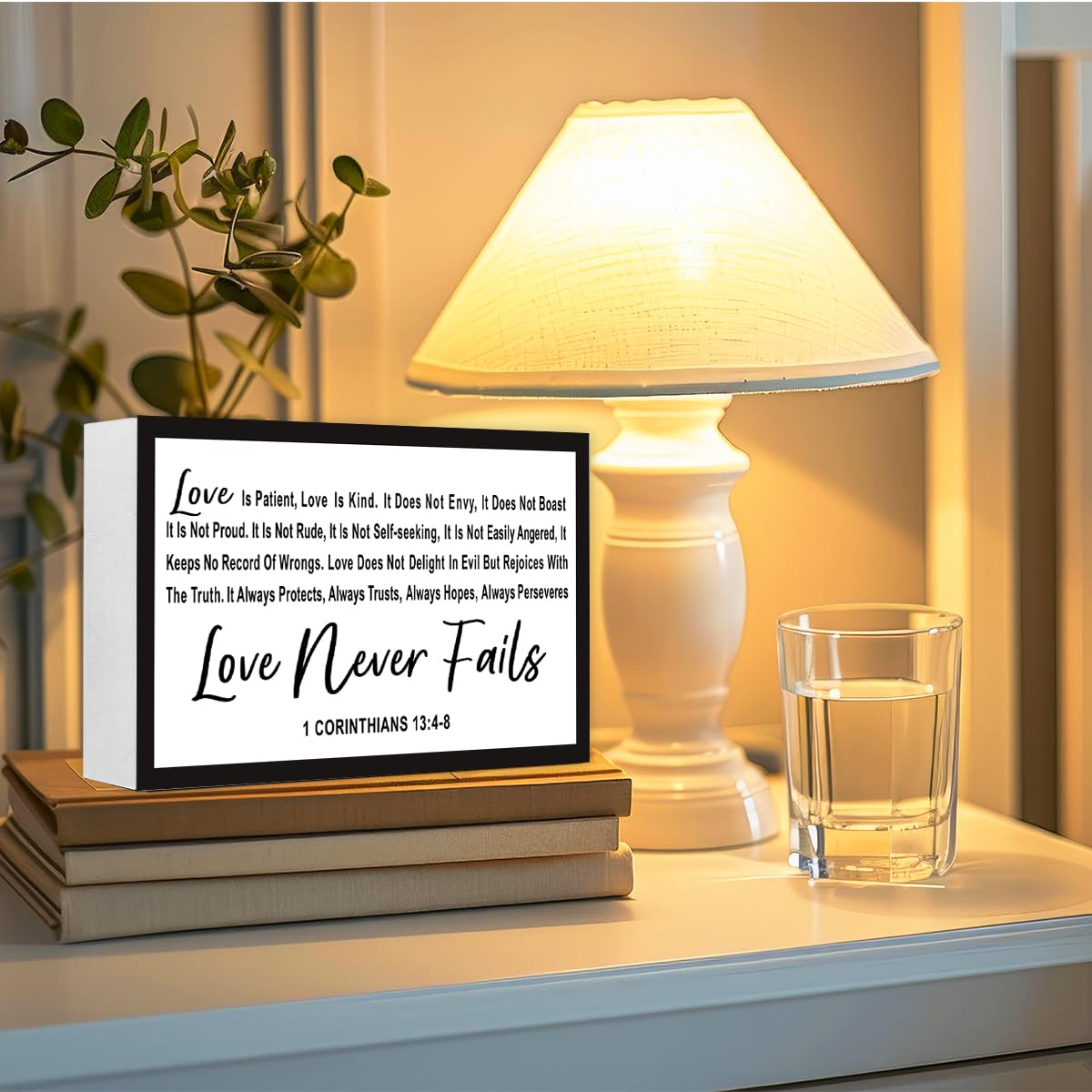 Love is Patient Love is Kind Wood Box Sign Desk Decor,1 Corinthians 13:4-8 Bible Verse Wooden Block Sign for Home Farmhouse Bedroom Wall Shelf Tabletop Decor