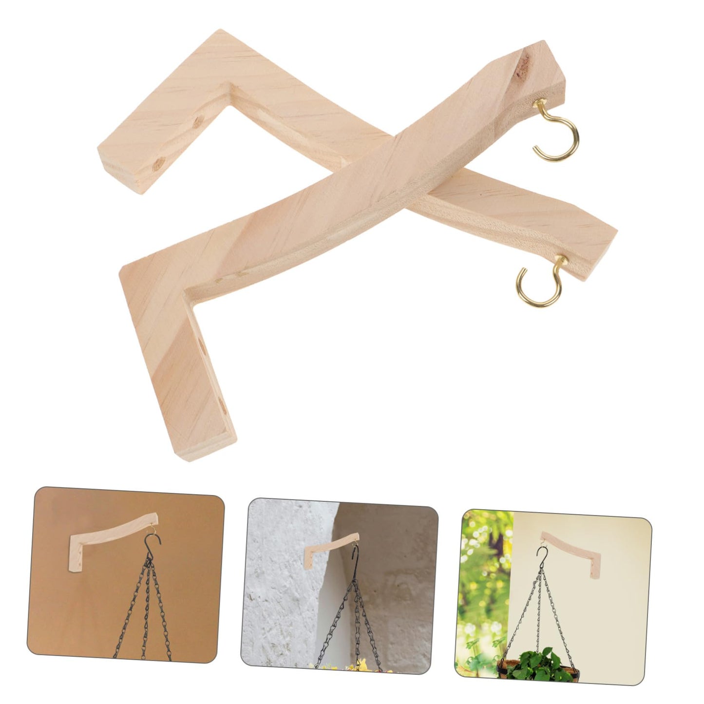 BESPORTBLE 2pcs Hanging Plant Hooks Wooden Plant Hanger for Indoor and Outdoor Decor Easy Install Wall-Mounted Bracket for Lanterns String Lights and Wind Chimes