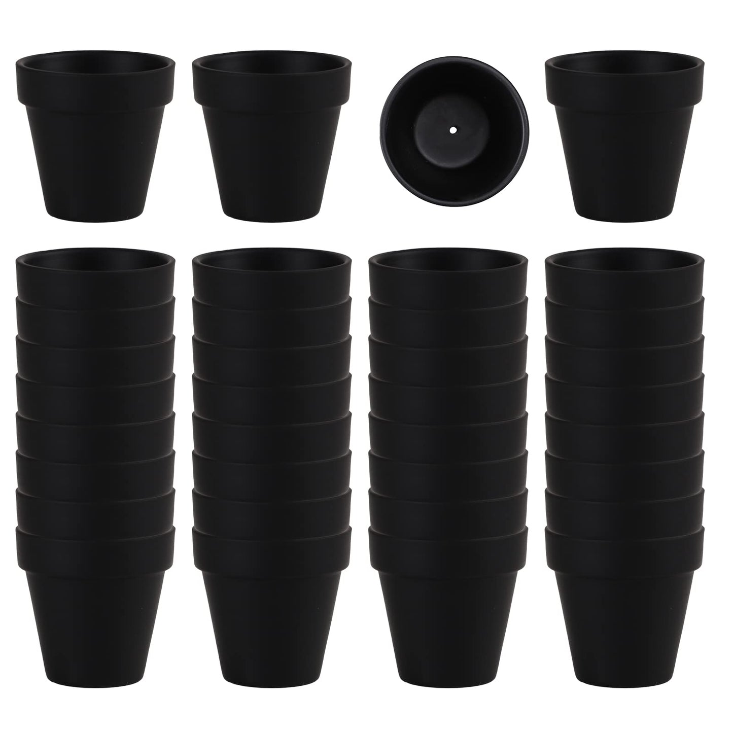 36 PCS Small Mini Black Clay Pots with Drainage Holes, 2.5inch Terra Cotta Pot Clay Ceramic Pottery Planter, Succulent Nursery Pot/Cactus Plant Pot, for Indoor/Outdoor Plants, Crafts, Wedding Favor