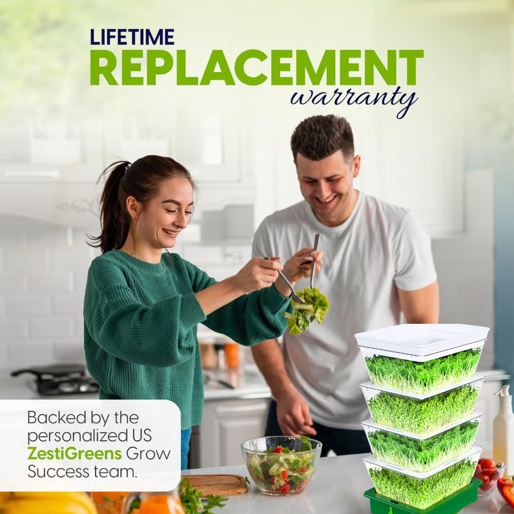 ZESTIGREENS 4-Tier Sprouting Kit - Stackable Seed Sprouter Trays with Drain Spout - Grow Fresh Sprouts at Home - BPA-Free