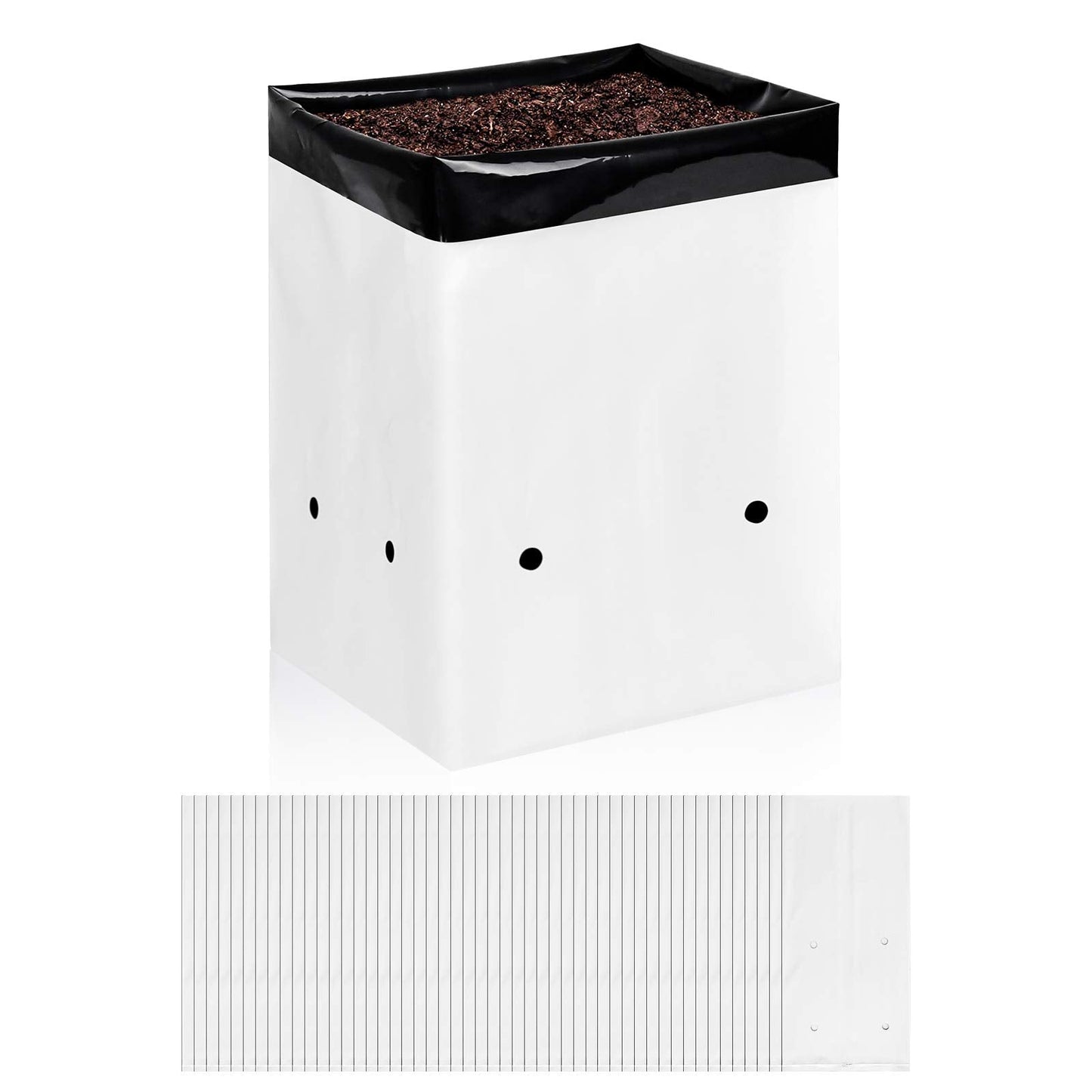 iPower GLGROWBAGFILM3X50 50-Pack 3 Gallon Black and White Grow Bags Panda Film Containers for Plants, Seedling and Rooting, Square Shape