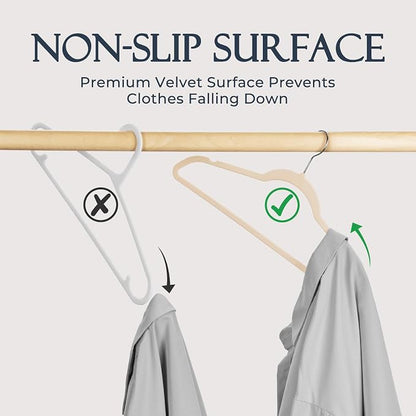 HOUSE DAY Beige Velvet Hangers 40 Pack, Non Slip Clothes Felt Hanger Heavy Duty for Coat, Premium Slim Space Saving Suit Hangers for Closet Organizer, 360° Rotating Silver Hook