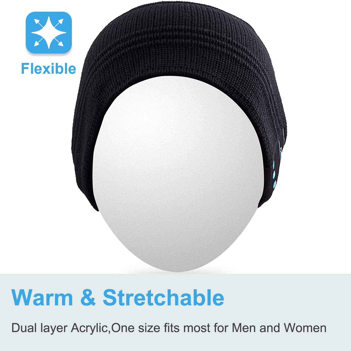 Rotibox Wireless Bluetooth Beanie Hat Cap with Musicphone Speakerphone Stereo Headphone Headset Earphone Speaker Mic for Fitness Outdoor Sports Skiing Running Skating Walking - Black
