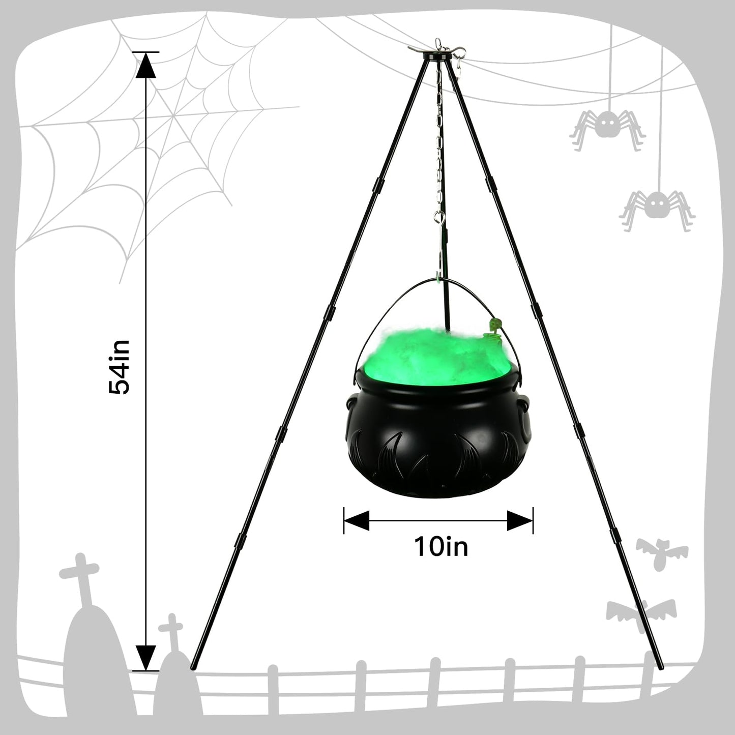 KOYILTD Halloween Outdoor Hocus Pocus Candy Cauldron Witches Cauldron on Tripod with Lights Garden Decor Halloween Candy Bowl Spooky Poison Soup Pot Decor for Home Porch (Green, Large)