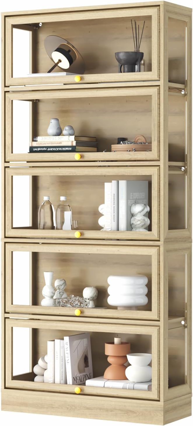 Display Cabinet with Acrylic Glass Doors, 5-Tiers Curio Cabinet with LED