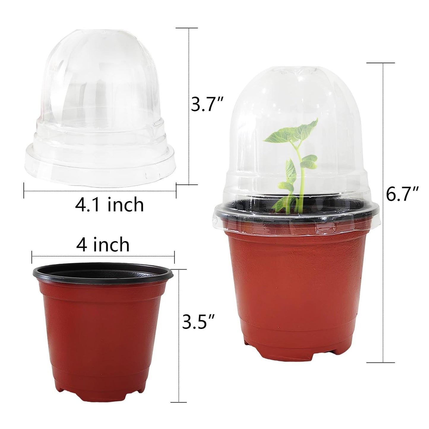RooTrimmer Plant Nursery Pots with Humidity Domes, 50 Sets 4 Inch Soft Nursery Pots Quality Ones (50 Red Pots + 50 Clear Lids), Quality Seeds Starting with Cover