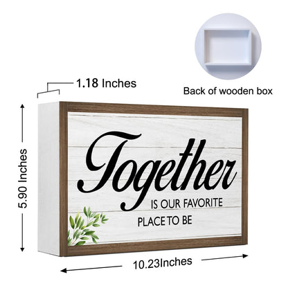 Together is Our Favorite Place Wooden Box Sign Desk Decor,Family Quotes Wooden Block Plaque Sign for Home Farmhouse Living Room Bedroom Shelf Table Wall Decor