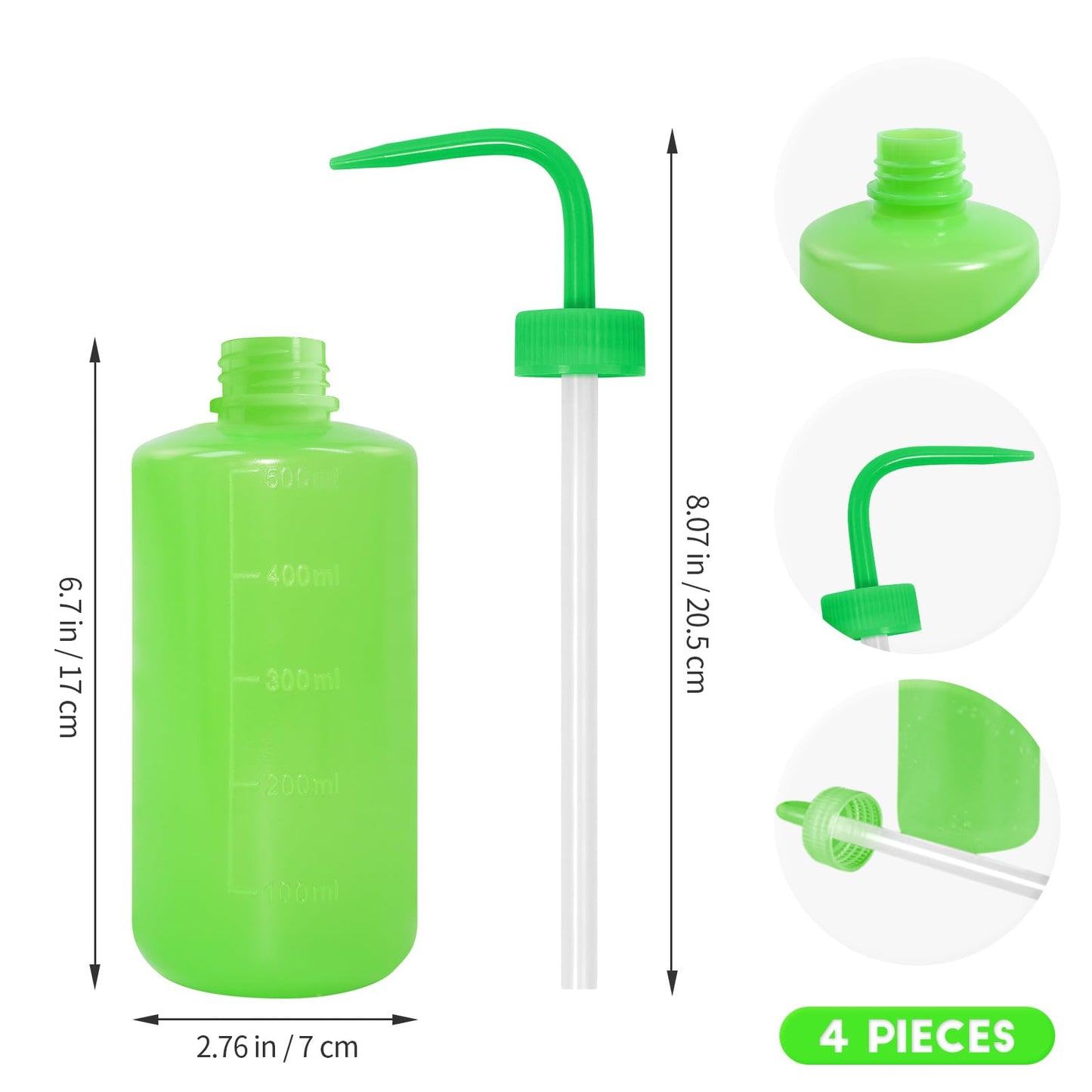 Grosun 4 Packs Tattoo Wash Bottle Water Squirt Squeeze Diffuser Bottles (Green, 500ml)