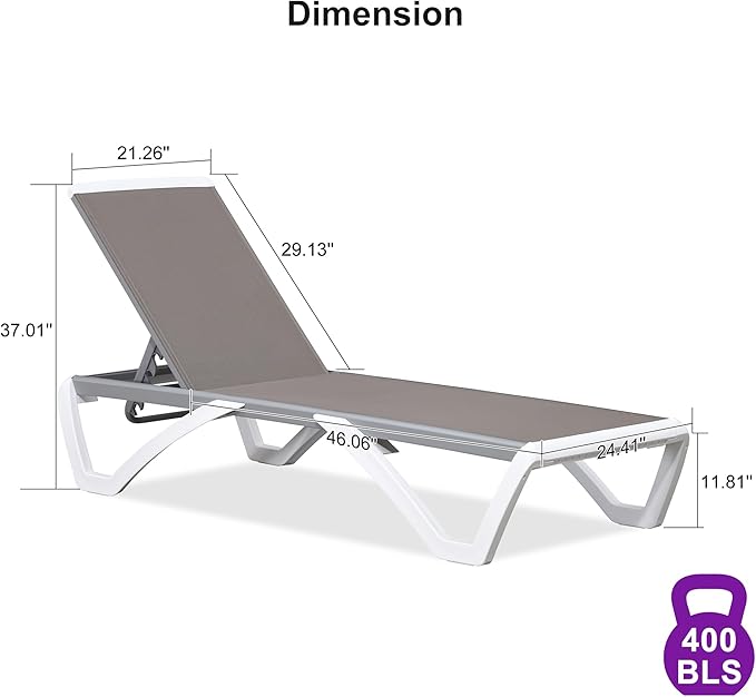 PURPLE LEAF Patio Chaise Lounge Chair Outside Aluminum Plastic Stackable
