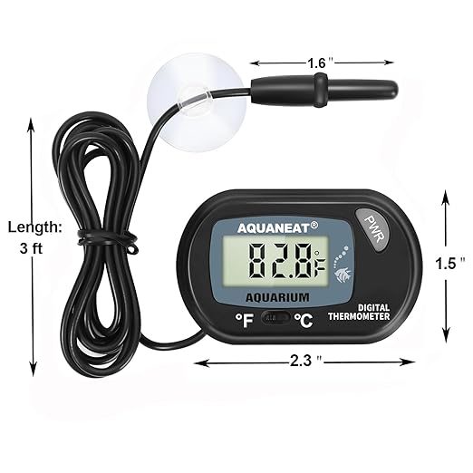 AQUANEAT Aquarium Thermometer, Fish Tank Thermometer, Digital Temperature Test, with Large LCD Display (1 Pack)