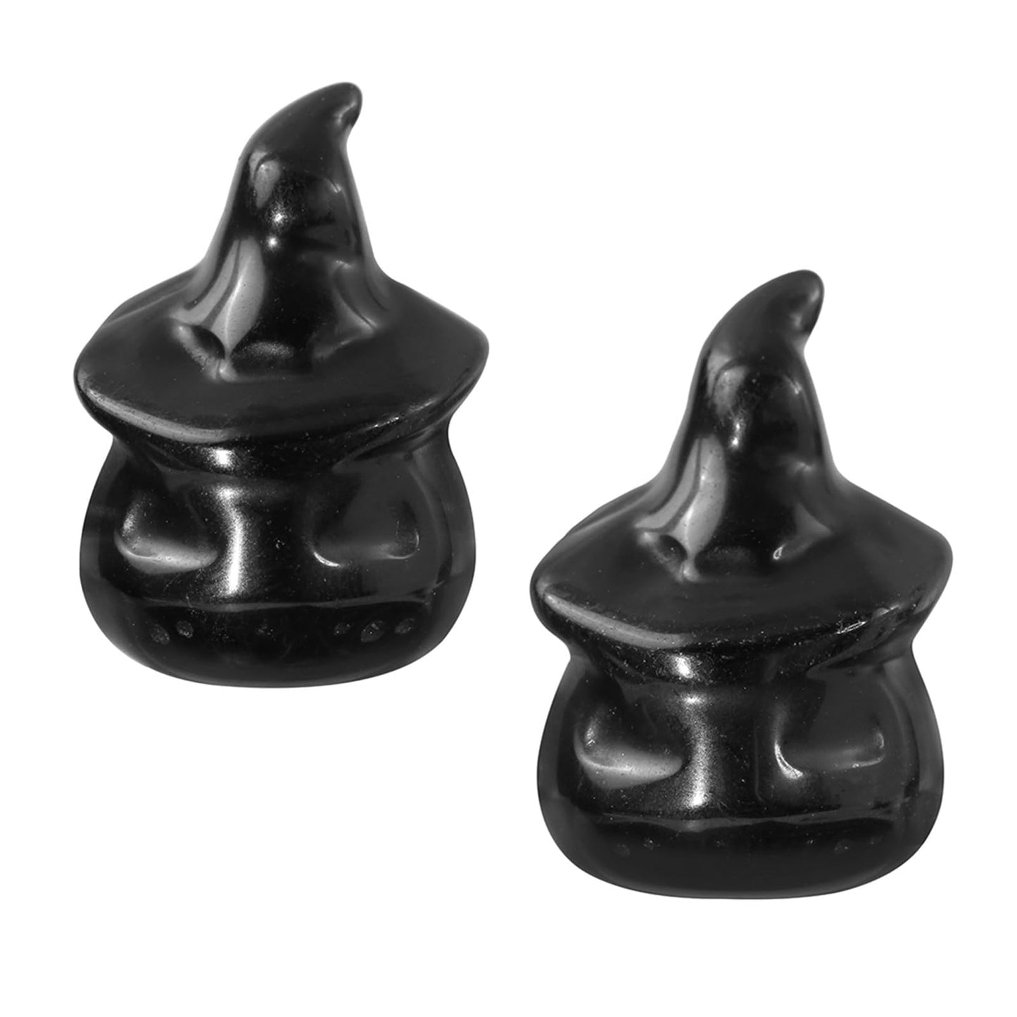 mookaitedecor Set of 2 Hand Carved Crystal Pumpkin Ghost Figurine, Mini Pocket Stone Statue Pumpkin Sculpture for Halloween Party Tabletop Decoration, Black Obsidian