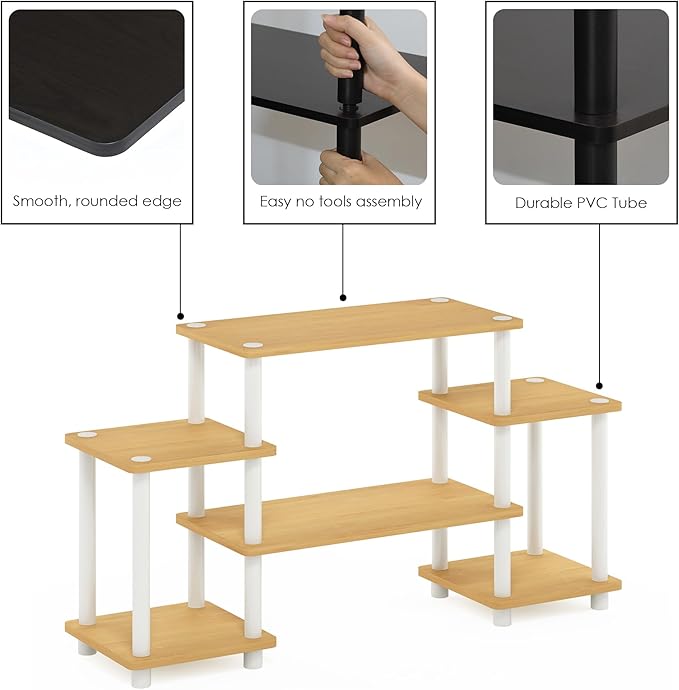 Furinno Turn-N-Tube No Tools Entertainment TV Stands, Beech/White, Square Corner