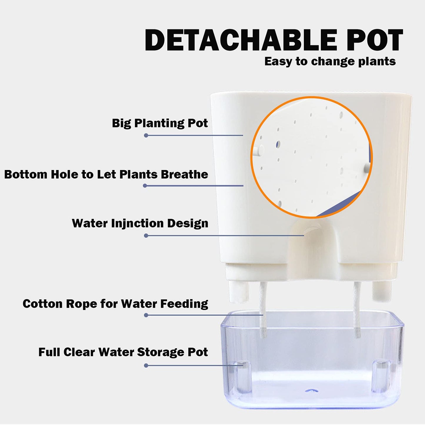 Planterhoma Self Watering Plant Pots for Indoor Plants 4.3 inch, 6 Packs Square Self-Watering Planters with Drainage Hole, White African Violet Pots for Devil's Ivy, Spider Plant, Orchid, Herb