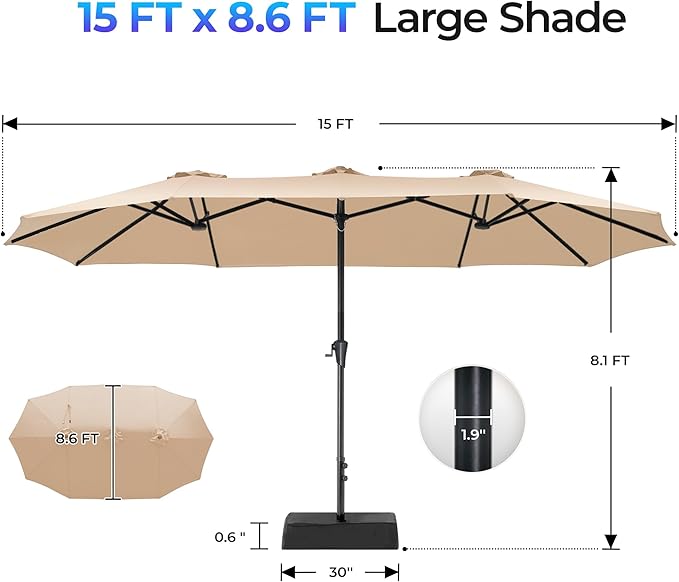 SUPERJARE 15FT Outdoor Patio Umbrella