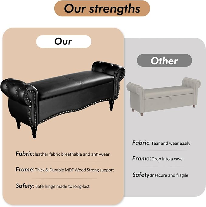 ZZW Storage Ottoman Bench, Tufted Bed Benches
