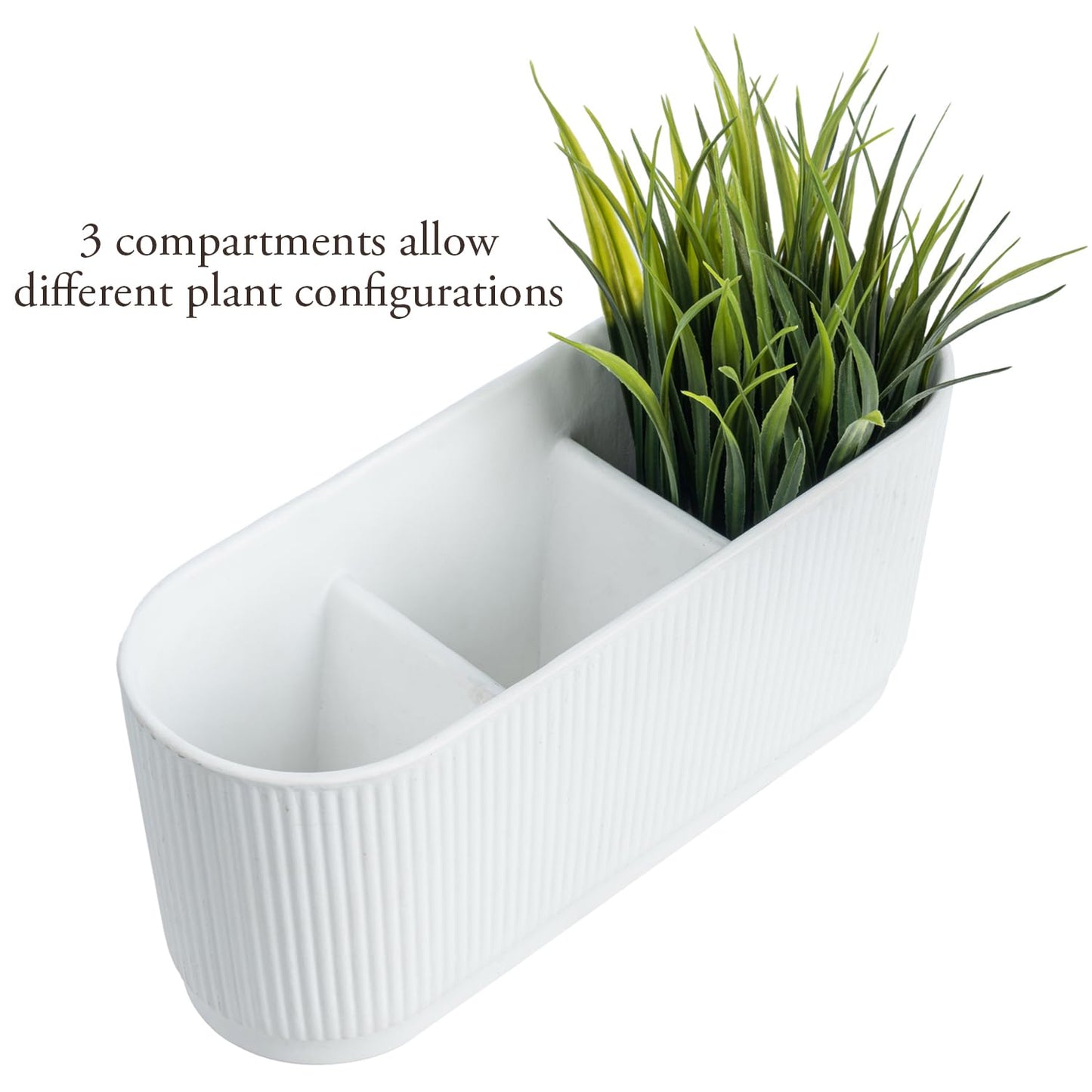 MyGift 11 Inch Ceramic Herb Planter with Drainage, Modern 3 Compartment Plant Pot, Decorative Garden Pots for Planting Herbs Flowers Succulents