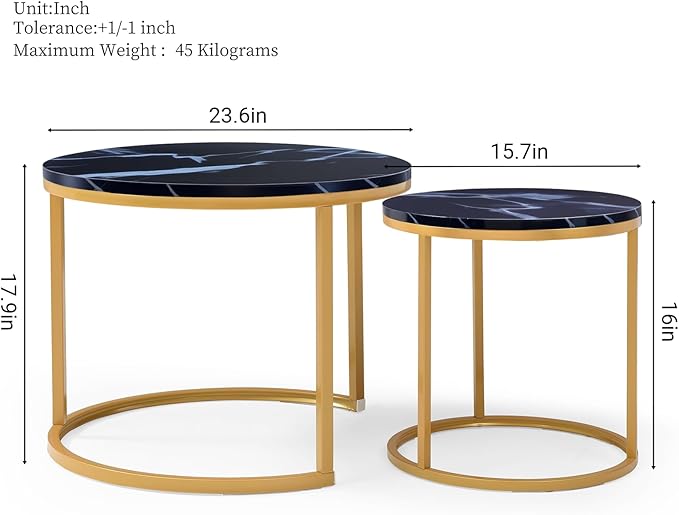 Homy Casa 23.6inch Round Coffee Table Set of 2, Modern Nesting Coffee Tables