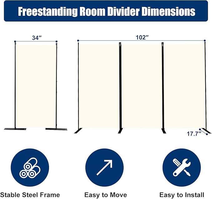 Room Divider 6FT Portable Room Dividers and Folding Privacy Screens, 3 Panel