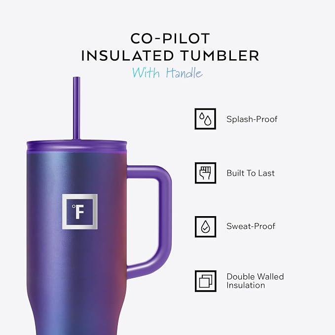 IRON °FLASK Co-Pilot 40 oz Insulated Tumbler with Straw & Flip Cap Lids - Cup Holder Bottle for Hot or Cold Drink - Leak-Proof, Double Walled - Water, Coffee Portable Travel Mug - Dark Pine