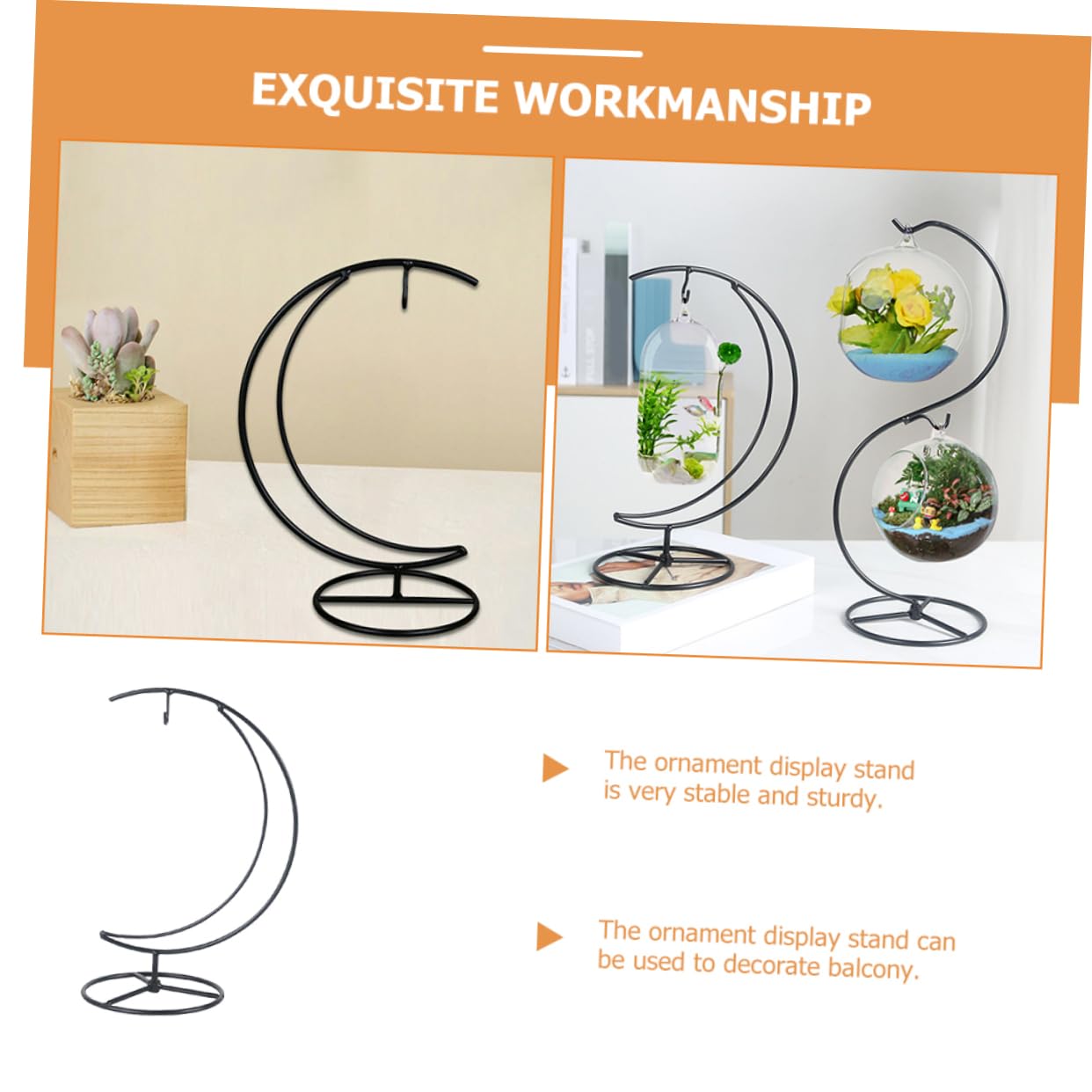 Garneck Moon Plant Stand Ornament Display Holder Iron Half Moon Pendulum Stand for Hanging Glass Ornaments and Air Plants Modern Decorative Rack for Home Office Balcony Garden Space Saving